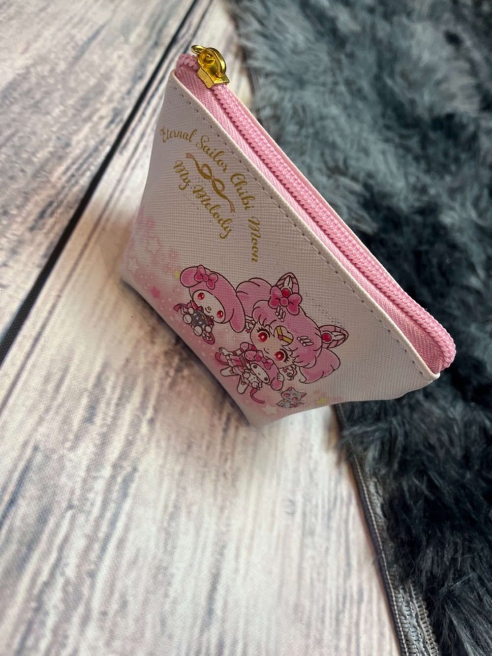 Sanrio Pink Character Zip Wallet Pouch with Gold Accent